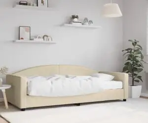 vidaXL Pat de zi cu saltea, crem, 90x200 cm, textil