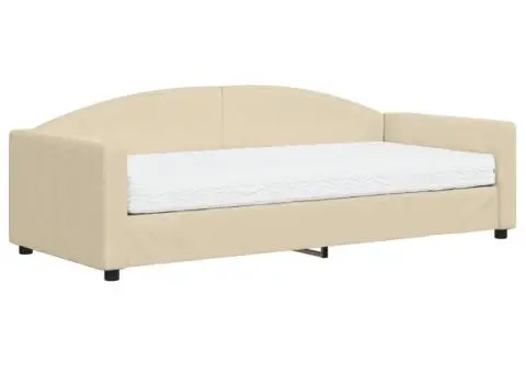 Pat de zi cu saltea, crem, 90x200 cm, textil - 2/5