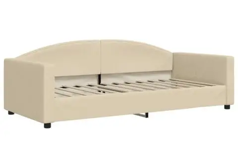 Pat de zi cu saltea, crem, 90x200 cm, textil - 3/5