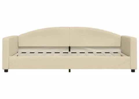 Pat de zi cu saltea, crem, 90x200 cm, textil - 4/5