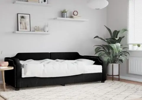 Pat de zi cu saltea, negru, 90x200 cm, textil - 1/5