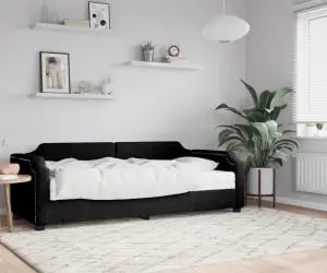 vidaXL Pat de zi cu saltea, negru, 90x200 cm, textil