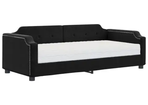 Pat de zi cu saltea, negru, 90x200 cm, textil - 2/5