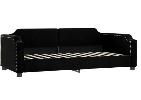 Pat de zi cu saltea, negru, 90x200 cm, textil - 3/5