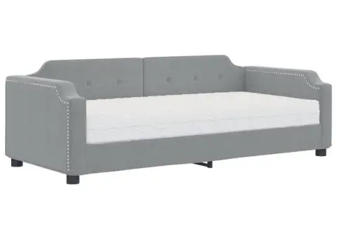 Pat de zi cu saltea, gri deschis, 90x190 cm, textil - 2/5