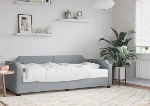 Pat de zi cu saltea, gri deschis, 80x200 cm, textil - 1/5