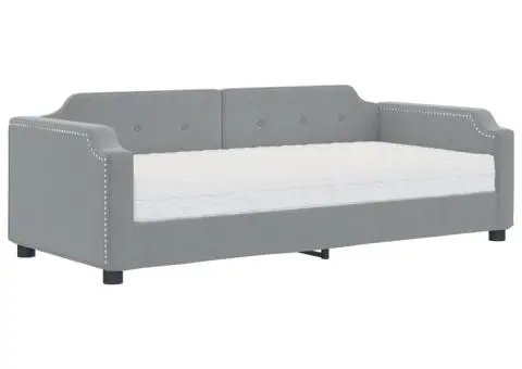 Pat de zi cu saltea, gri deschis, 80x200 cm, textil - 2/5