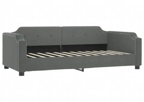 Pat de zi cu extensie și saltele, gri închis, 90x200 cm, textil - 4/5