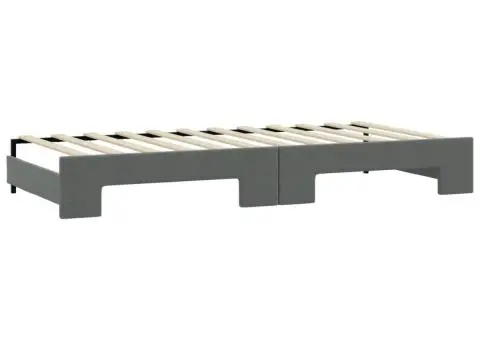 Pat de zi cu extensie și saltele, gri închis, 90x200 cm, textil - 5/5