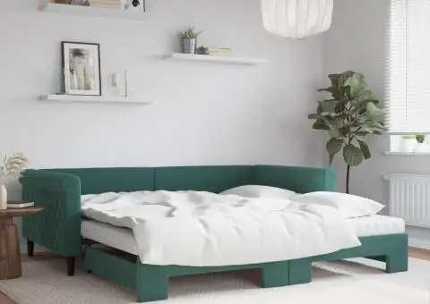 Pat de zi cu extensie și saltele verde închis 100x200cm catifea - 1/5