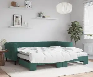 vidaXL Pat de zi cu extensie și saltele verde închis 100x200cm catifea