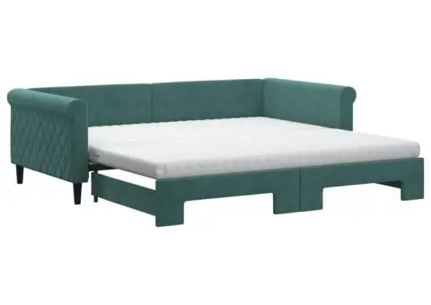 Pat de zi cu extensie și saltele verde închis 100x200cm catifea - 2/5