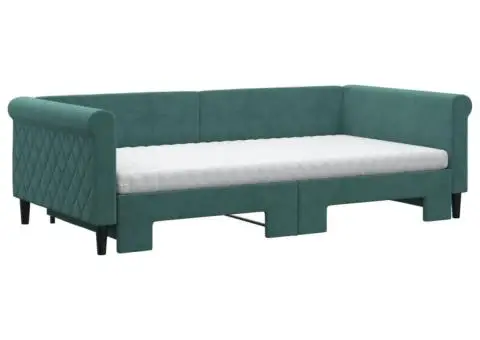 Pat de zi cu extensie și saltele verde închis 100x200cm catifea - 3/5