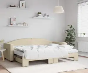 vidaXL Pat de zi cu extensie și saltele, crem, 80x200 cm, textil
