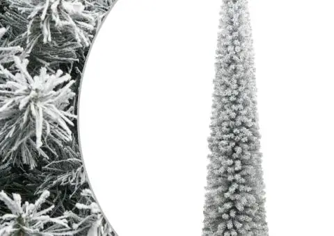 Brad de Crăciun subțire cu suport și zăpadă, 300 cm, PVC - 1/5