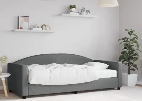 Pat de zi cu saltea, gri închis, 90x190 cm, textil - 1/5