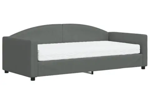 Pat de zi cu saltea, gri închis, 90x190 cm, textil - 2/5