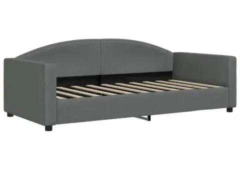 Pat de zi cu saltea, gri închis, 90x190 cm, textil - 3/5