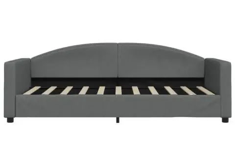 Pat de zi cu saltea, gri închis, 90x190 cm, textil - 4/5