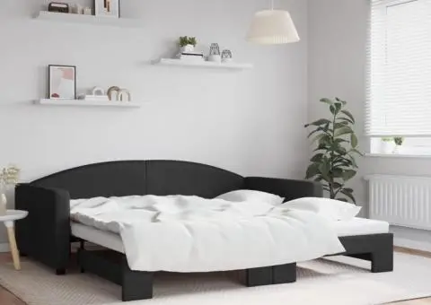 Pat de zi cu extensie, negru, 100x200 cm, textil - 1/5