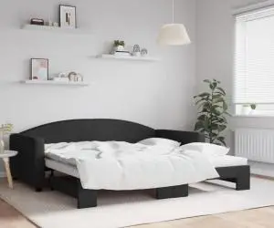 vidaXL Pat de zi cu extensie, negru, 100x200 cm, textil