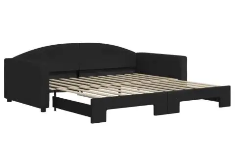 Pat de zi cu extensie, negru, 100x200 cm, textil - 2/5