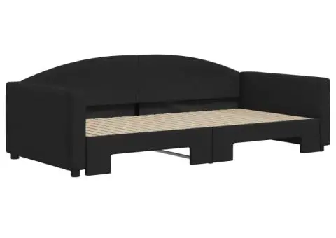 Pat de zi cu extensie, negru, 100x200 cm, textil - 3/5