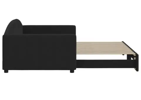 Pat de zi cu extensie, negru, 100x200 cm, textil - 4/5