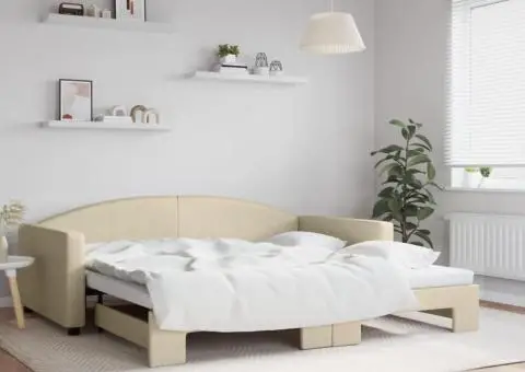 Pat de zi cu extensie, crem, 100x200 cm, textil - 1/5