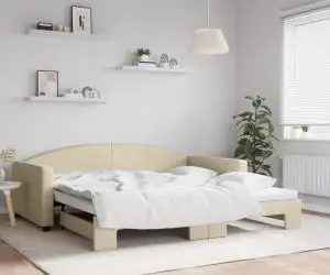 vidaXL Pat de zi cu extensie, crem, 100x200 cm, textil