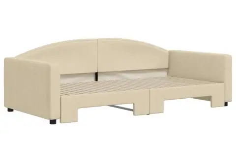 Pat de zi cu extensie, crem, 100x200 cm, textil - 3/5