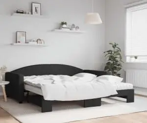 vidaXL Pat de zi cu extensie și saltele, negru, 100x200 cm, textil