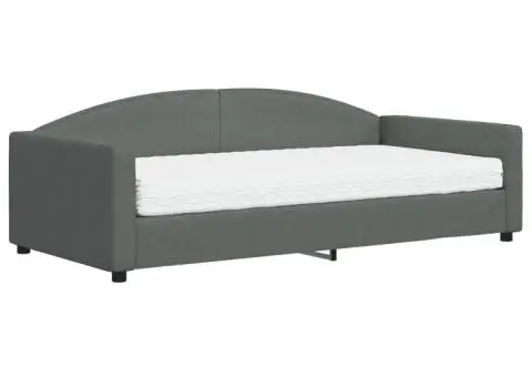 Pat de zi cu saltea, gri închis, 100x200 cm, textil - 2/5