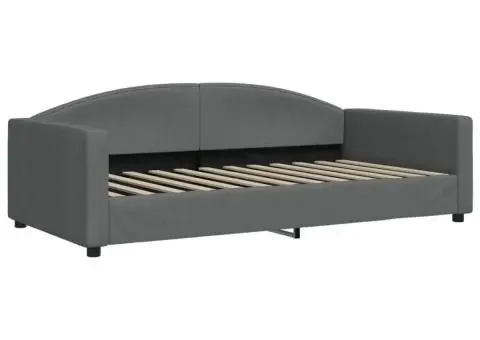 Pat de zi cu saltea, gri închis, 100x200 cm, textil - 3/5