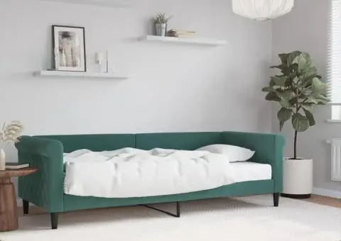 Pat de zi cu saltea, verde închis, 80x200 cm, catifea - 1/5