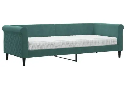 Pat de zi cu saltea, verde închis, 80x200 cm, catifea - 2/5