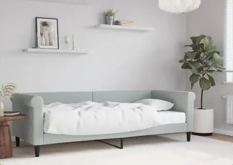 Pat de zi cu saltea, gri deschis, 80x200 cm, catifea - 1/5