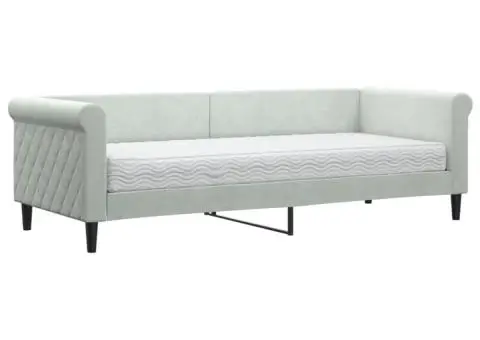 Pat de zi cu saltea, gri deschis, 80x200 cm, catifea - 2/5