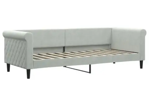 Pat de zi cu saltea, gri deschis, 80x200 cm, catifea - 3/5