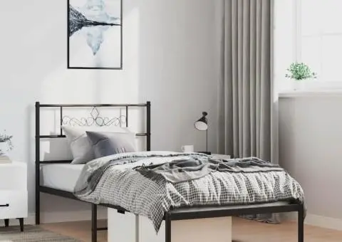 Cadru de pat metalic cu tăblie, negru, 100x190 cm - 1/5