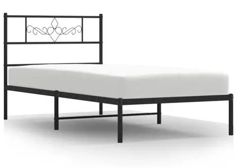 Cadru de pat metalic cu tăblie, negru, 100x190 cm - 2/5