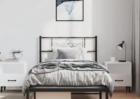 Cadru de pat metalic cu tăblie, negru, 100x190 cm - 4/5