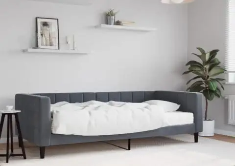 Pat de zi cu saltea, gri închis, 90x190 cm, catifea - 1/5