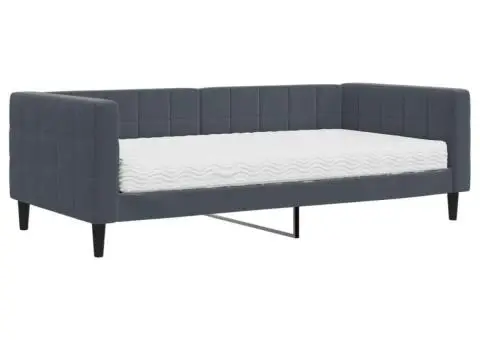 Pat de zi cu saltea, gri închis, 90x190 cm, catifea - 2/5