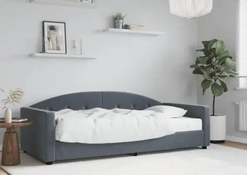 Pat de zi cu saltea, gri închis, 90x190 cm, catifea - 1/5