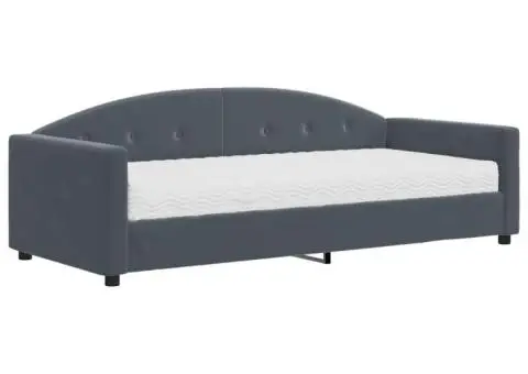 Pat de zi cu saltea, gri închis, 90x190 cm, catifea - 2/5