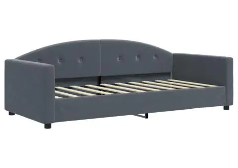 Pat de zi cu saltea, gri închis, 90x190 cm, catifea - 3/5