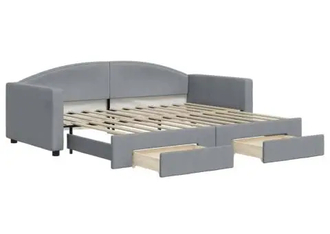 Pat de zi cu extensie și sertare, gri deschis, 90x200 cm textil - 2/5