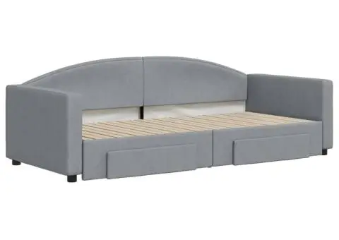 Pat de zi cu extensie și sertare, gri deschis, 90x200 cm textil - 3/5