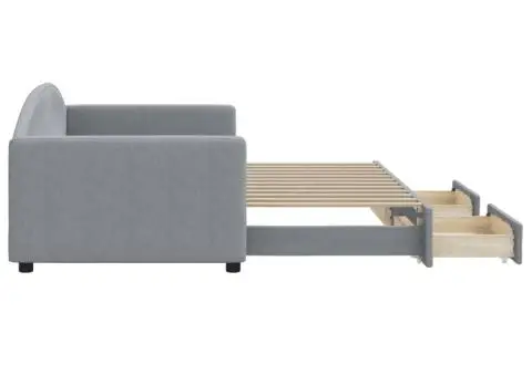 Pat de zi cu extensie și sertare, gri deschis, 90x200 cm textil - 4/5